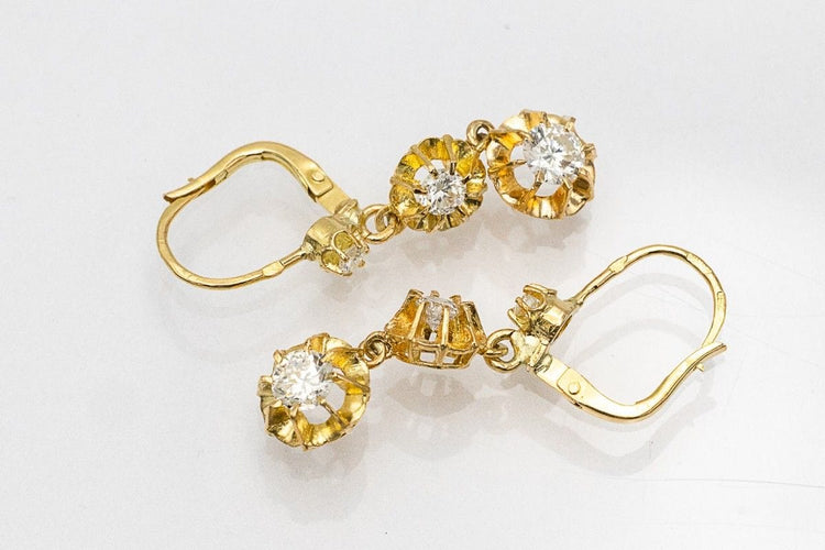 Висящи златни обеци с диаманти около 1,00 карата, Франция, средата на XX век 