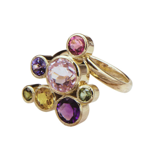 Bague 57 Bague en or jaune avec tourmalines, tanzanite, améthyste, kunzite et saphir 58 Facettes BOR29