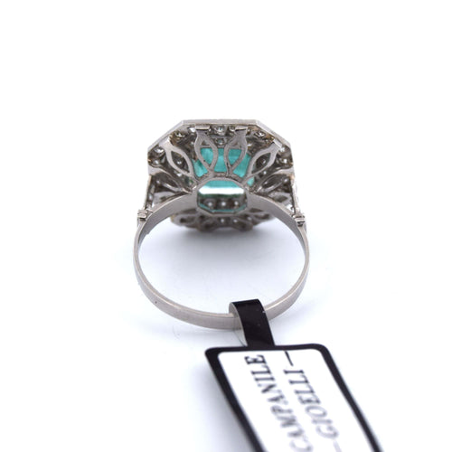 Bague 55 Bague Art Déco en platine avec émeraude 58 Facettes