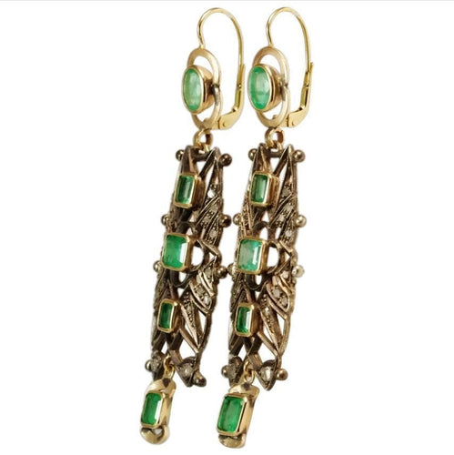 Boucles d'oreilles Antique emeralds diamonds gold Catalan earrings 58 Facettes 7488