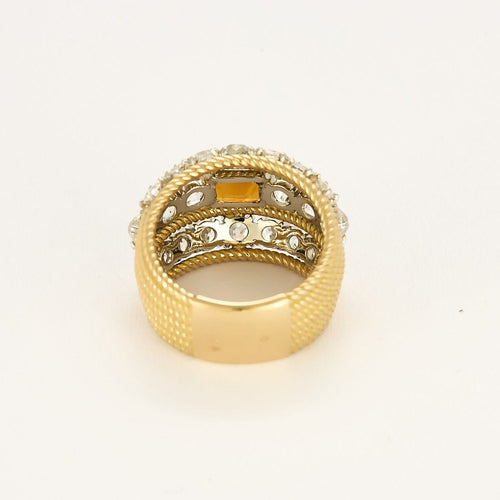 Bague 51.5 Bague large en or jaune torsadé citrine madère et diamants tailles ancienne. 58 Facettes