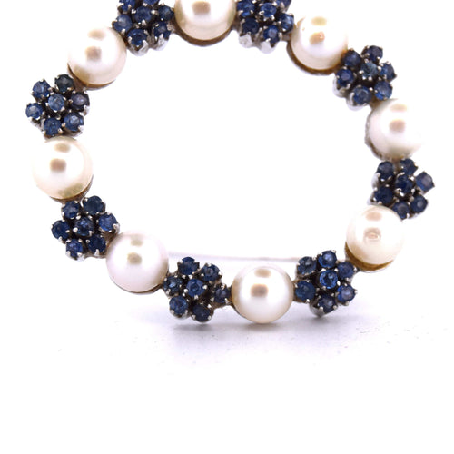 Broche Broche en or blanc, perles naturelles et saphirs 58 Facettes