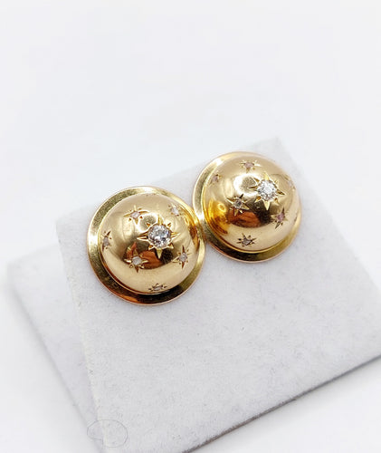 Boucles d'oreilles Puces d'oreilles art deco or 18k demi sphère ornée de diamant tailles anciennes en sertis étoilés (circa 1950) 58 Facettes A03419