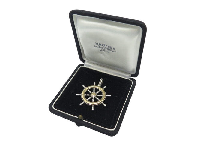 Pendentif rare vintage pendentif HERMES barre a roue en argent 800 & or jaune 18k 24.8 gr 58 Facettes 268491