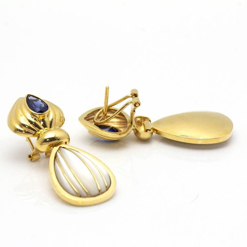 Boucles d'oreilles Earrings Mother of Pearl, sapphire, yellow gold 58 Facettes D360531FJ