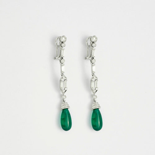 Boucles d'oreilles Boucles d'oreilles vintage pendantes diamants et émeraudes gouttes 58 Facettes 3689