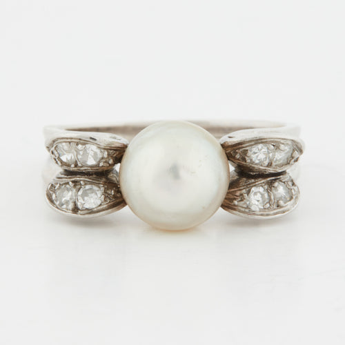 White gold ring platinum Diamonds Pearl