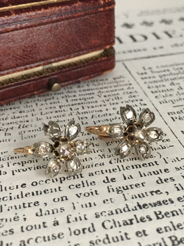 Boucles d'oreilles Boucles d'oreilles dormeuses anciennes or rose et argent 58 Facettes