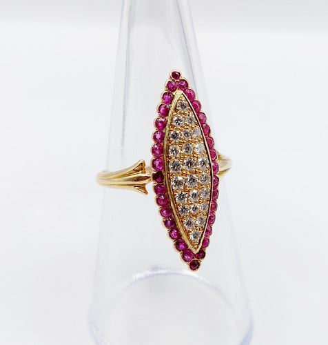 Bague 53 Bague marquise Art Déco or jaune, diamants et rubis 58 Facettes A05270