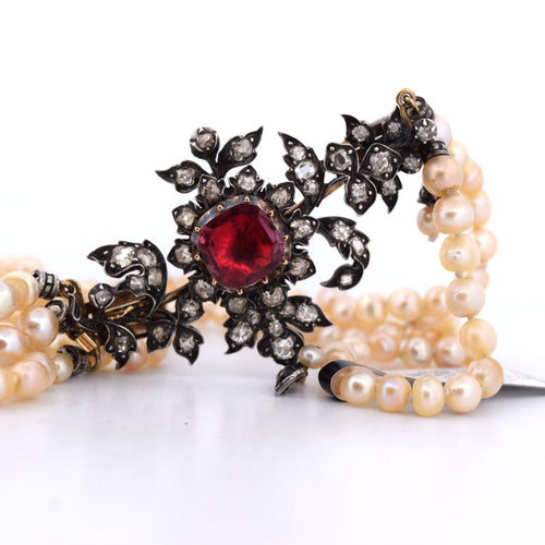 Halskette Viktorianische Halskette mit zwei Reihen aus Naturperlen und Diamanten 58 Facettes CL101