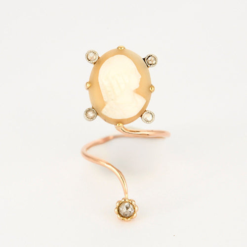 Bague Bague Camée et diamants Pièce unique (Ancienne épingle à cravate) 58 Facettes