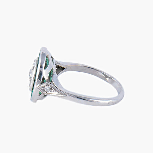 Bague 52 Bague style Art Déco Diamants Emeraudes 58 Facettes