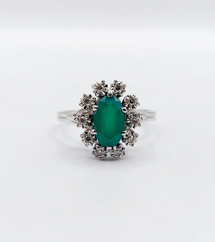 Bague 55 Bague marguerite vintage or blanc, chrysoprase et diamants 58 Facettes A05852