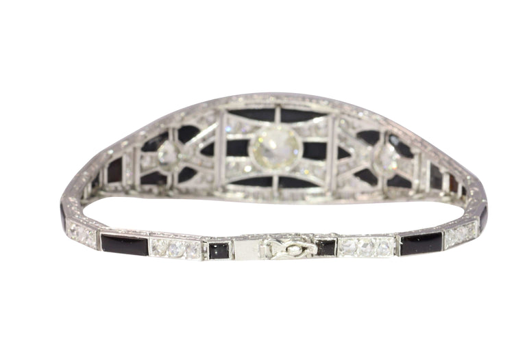 Bracelet Graphic Grace – Bracelet Art déco vintage en diamants et onyx, vers 1920 58 Facettes 24323-0290