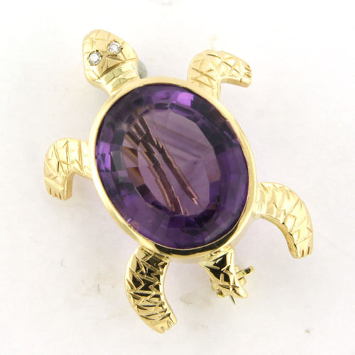 Broche Broche en or jaune en forme de tortue, améthyste et diamants 58 Facettes
