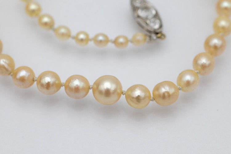 Collier Collier ancien en perles, fermoir en or jaune et platine et diamants 58 Facettes 10271