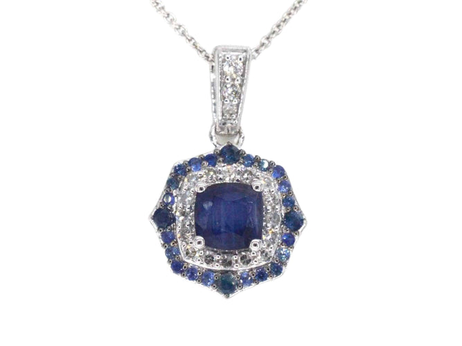 Pendentif Pendentif en or blanc avec diamants et saphir 58 Facettes 2351