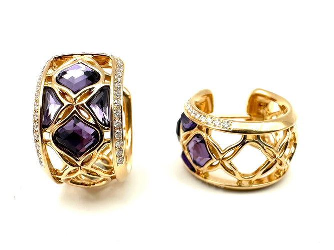 Boucles d'oreilles CHOPARD. Collection "Impériale, créoles or rose, améthystes et diamants 58 Facettes