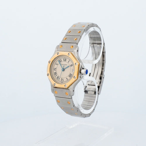 Montre Cartier - Montre Santos Octagone cadran crème chiffres romains acier et or jaune 58 Facettes