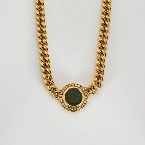 Collier Collier or jaune diamants centré d'une pièce de bronze 58 Facettes LP501/9