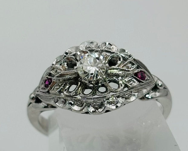 Bague 57 Bague Art Déco avec diamants et rubis 58 Facettes 50193