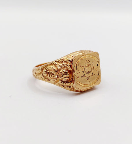 Bague 59 Bague chevalière victorienne fleur ciselée en or rose 18k (circa 1890) 58 Facettes A06408