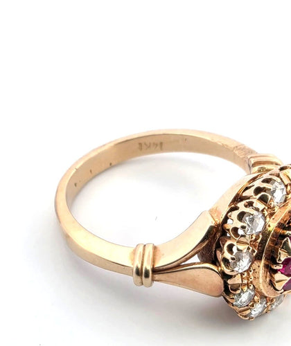 Bague 60 Bague en or jaune 14 carats sertie de diamants et de rubis 58 Facettes