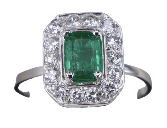 Bague 53 Bague vintage colombienne émeraude et diamant en or blanc 58 Facettes BA-155