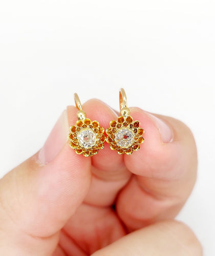 Boucles d'oreilles Dormeuses victorienne or roses 18k et 0,60 carats diamants tailles ancienne(circa 1890) 58 Facettes A05775