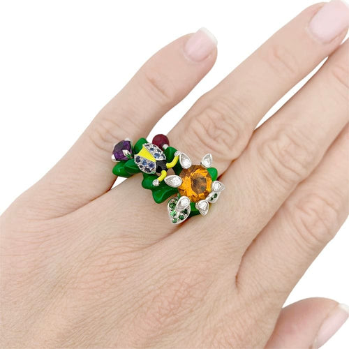 Bague 51 Bague Dior, "Milly Carnivora", laque, diamants, pierres de couleur. 58 Facettes 35043