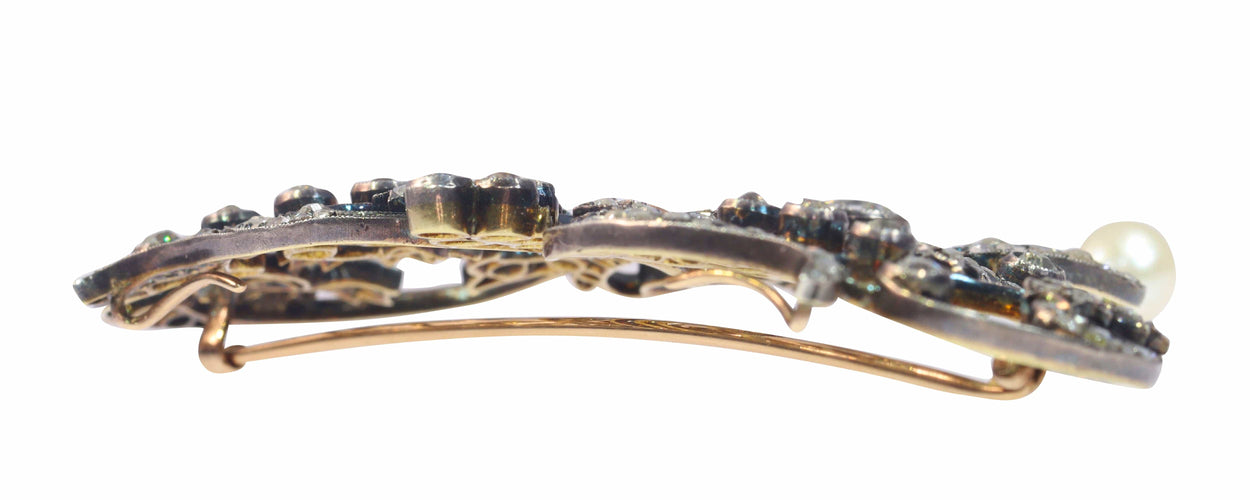 Pendentif Rêverie romantique : broche-pendentif en diamant victorien avec accent de perles 58 Facettes 22154-0348