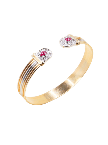Bracelet Bracelet jonc ouvert 3 ors rubis diamants 58 Facettes 1211.1