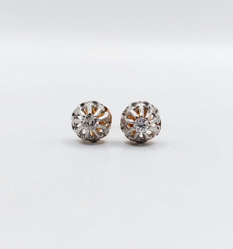 Boucles d'oreilles Puces d'oreilles or rose, platine, diamants taille ancienne (circa 1900) 58 Facettes A05867