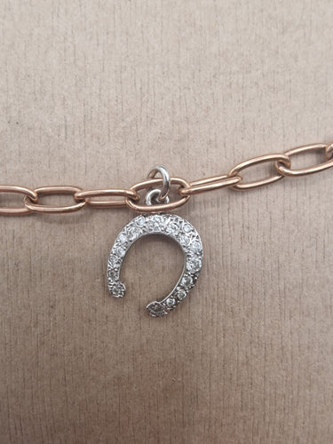 Bracelet Dodo Pomellato - Bracelet gourmette Fortuna avec charm en or rose et or blanc pavé de diamants 58 Facettes