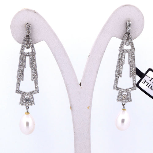 Boucles d'oreilles Boucles d'oreilles Art Déco en or blanc avec perles et diamants 58 Facettes