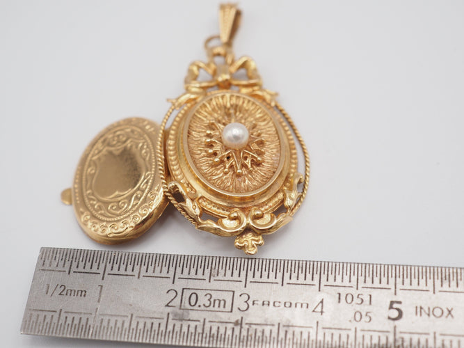 Pendentif Porte photo or 18k perle fine 58 Facettes