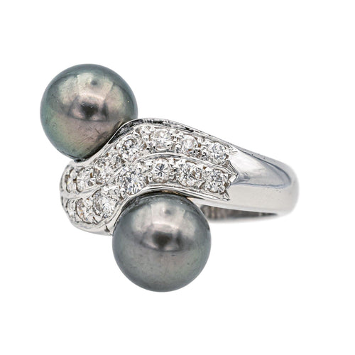 Bague 53 Bague Toi et Moi Or blanc Diamant, Perle 58 Facettes 578034CD