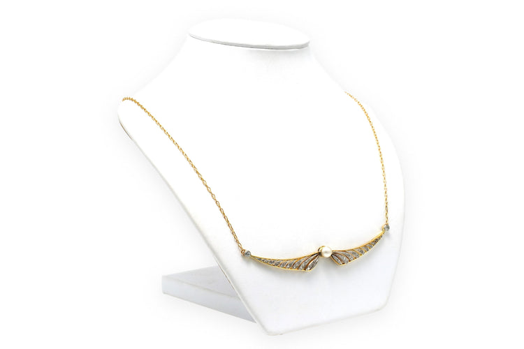 Collier Collier Art Déco or jaune, perle, diamants taille rose et taille brillant 58 Facettes 22777