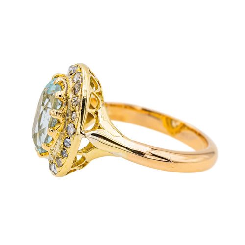 Bague 47 Bague Pompadour Or jaune Aigue marine, Diamant 58 Facettes 3447714CN