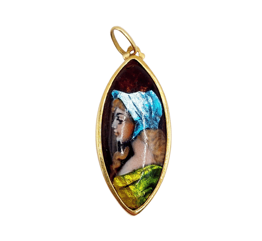 Pendentif Pendentif Art nouveau plaque émaillée à la jeune fille en or 18k 58 Facettes A06403