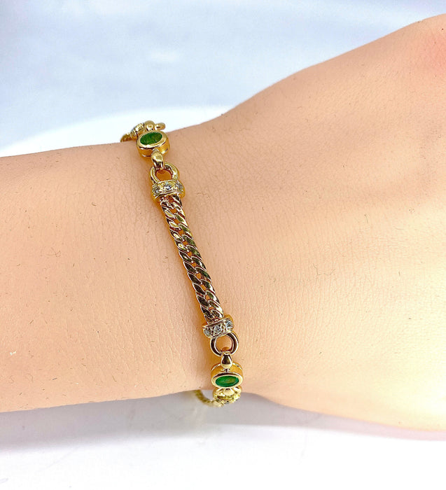 Yellow gold bracelet with emeralds and diamonds