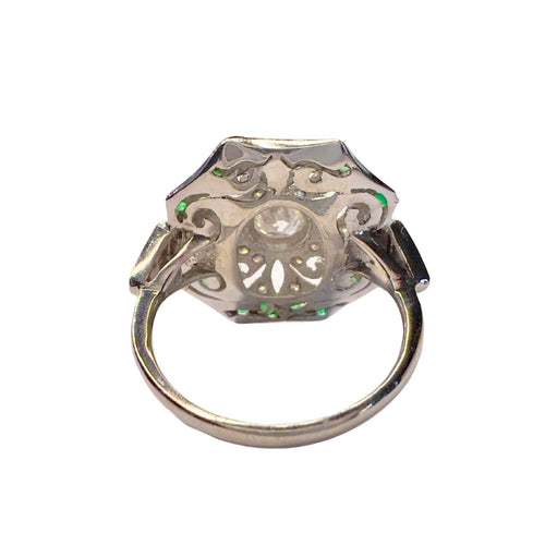 Bague Bague d'été Art Déco en platine avec diamants et émeraude 58 Facettes Q356B
