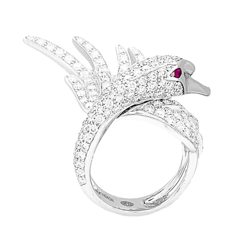 Bague 51 Bague Boucheron, "Animaux de Collection : "Cypris, le Cygne", or blanc, diamants, rubis. 58 Facettes 34865
