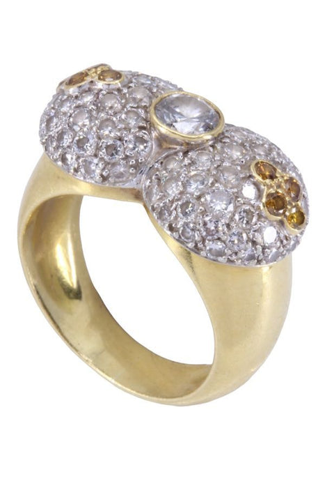DOMED YELLOW AND WHITE DIAMOND RING