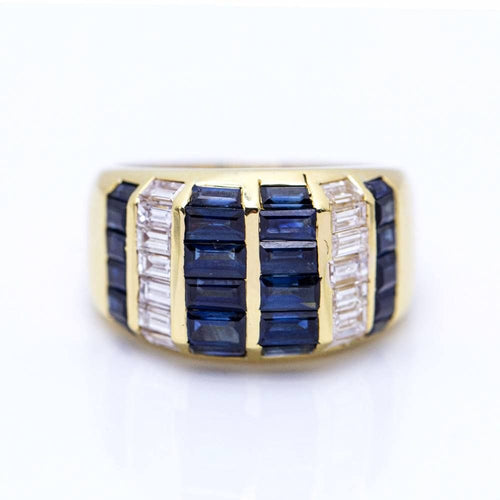 Bague 55 Yellow gold ring with baguette sapphires 58 Facettes N102926EJ