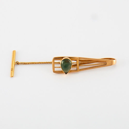 Boutons de manchette Pince a Cravate Or Jaune Pierre Fine Verte 58 Facettes