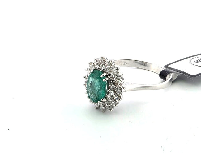 Bague 56 Bague en or blanc avec émeraudes et diamants 58 Facettes