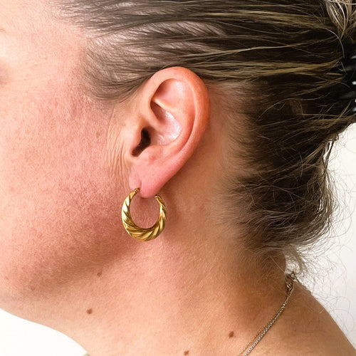 Boucles d'oreilles Boucles d'oreilles créoles godronnées or jaune 58 Facettes