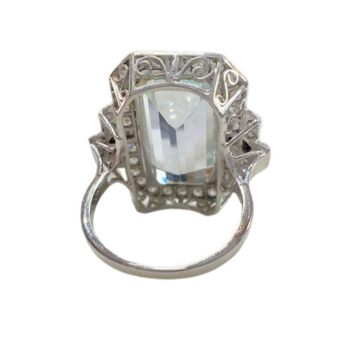 Bague SORTIJA ESTILO ART DECO de PLATINO con AGUAMARINA y DIAMANTES 58 Facettes Q222B