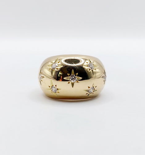 Bague 43.5 Bague bombé dôme or 18k diamant taille brillants en serti étoilé (circa 1950) 58 Facettes A05072